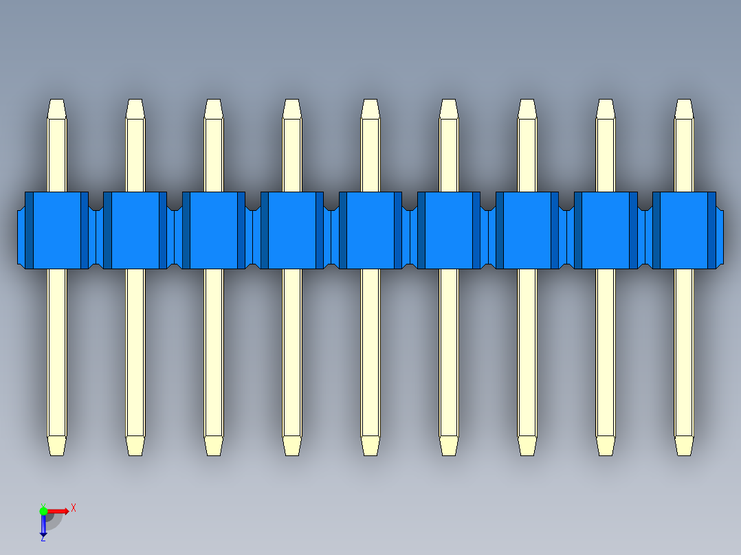 彩色公头100mil（2.54mm）系列-DS1021_blue_2x09p_100mil_Type1_rev1.0俯视图
