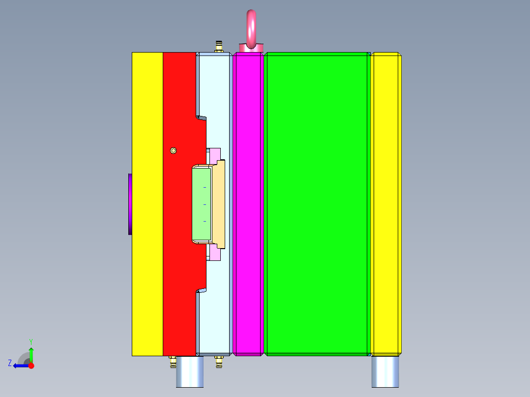 2 cavity and 8 lifters模具设计3D图纸 STP格式右视图