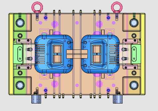 2 cavity and 8 lifters模具设计3D图纸 STP格式