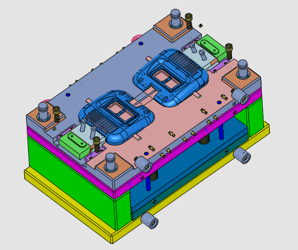 2 cavity and 8 lifters模具设计3D图纸 STP格式