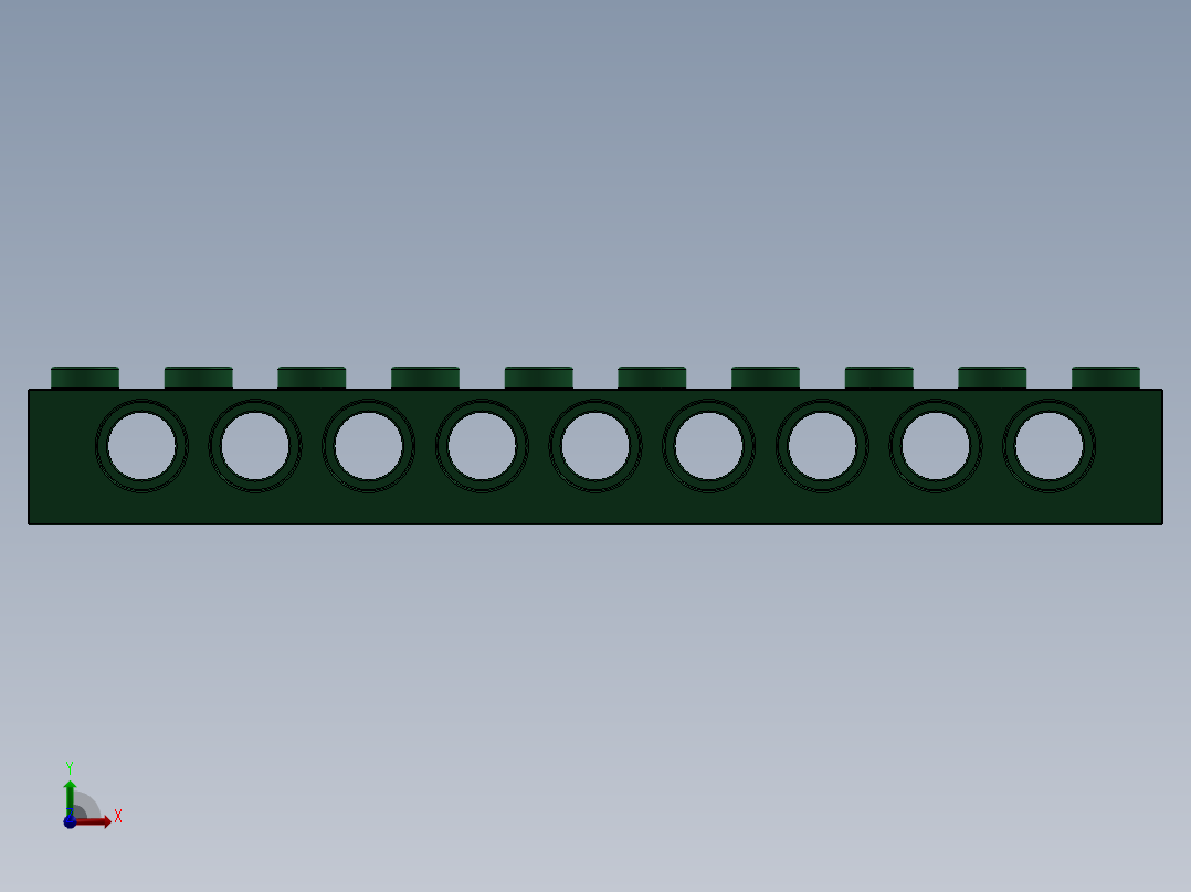 乐高机械组积木（横梁）-4203291 - 2730 Dark Green Technic Brick 1 x 10 with Holes前视图