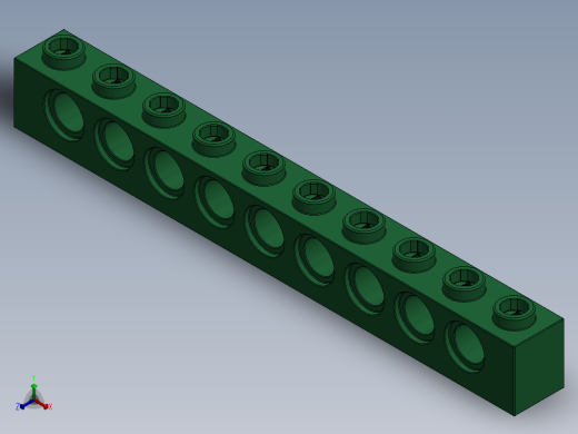 乐高机械组积木（横梁）-4203291 - 2730 Dark Green Technic Brick 1 x 10 with Holes正等轴测缩略图