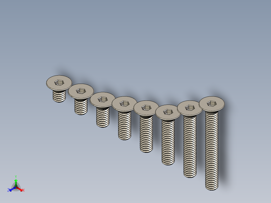 M2系列沉头内六角螺钉正等轴测图