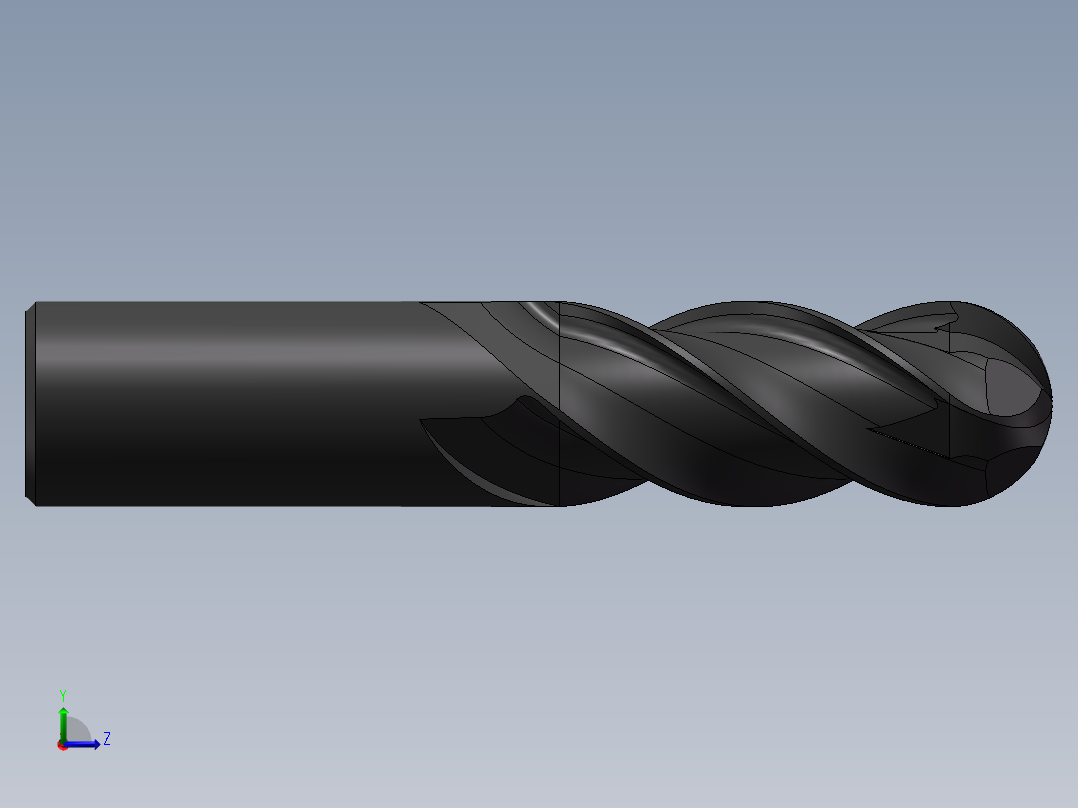 4刃硬质合金球头立铣刀3D模型D20左视图
