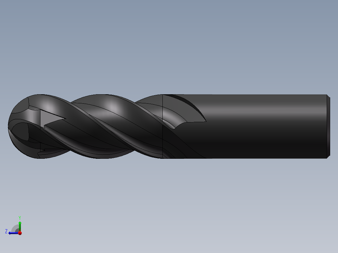 4刃硬质合金球头立铣刀3D模型D20右视图