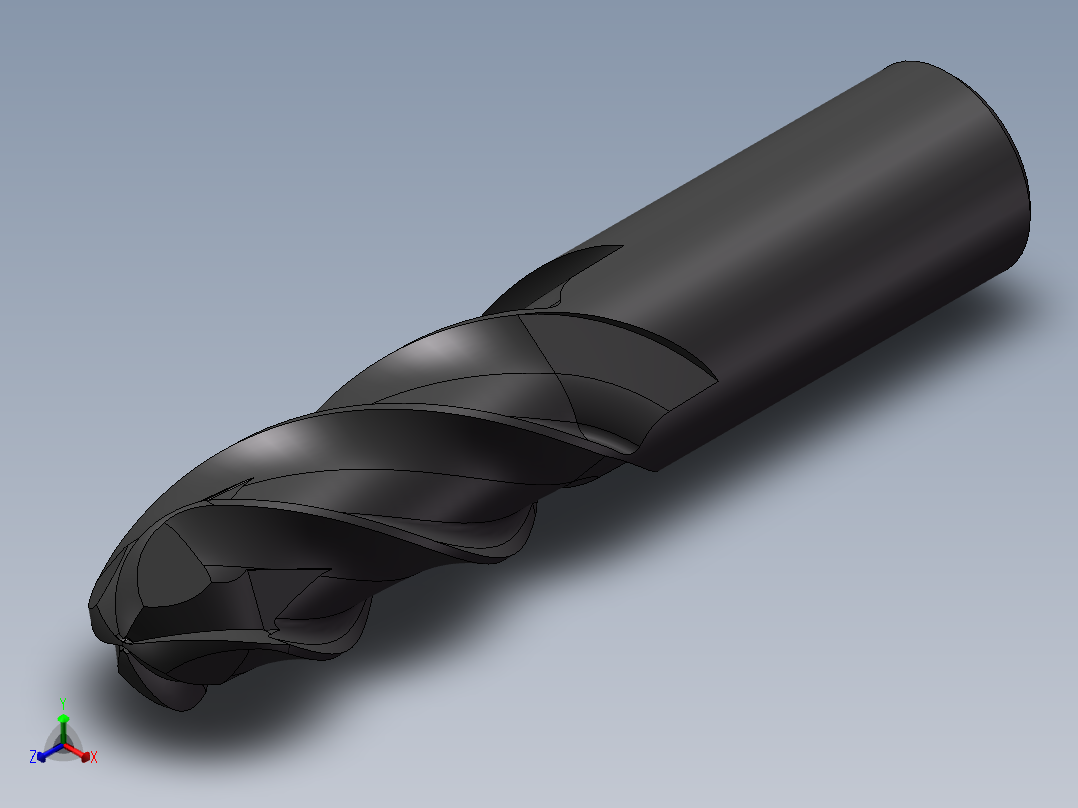 4刃硬质合金球头立铣刀3D模型D20正等轴测图