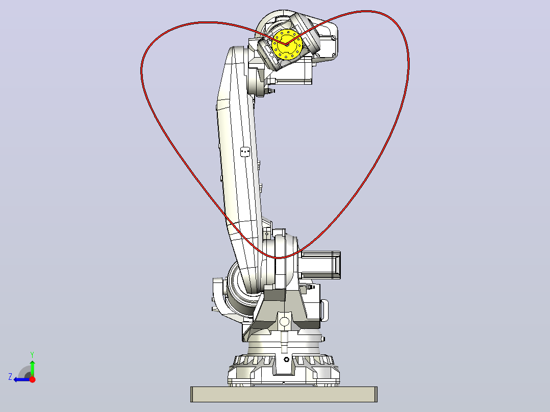 ABB 6700系列拟人化机器人，其末端执行器遵循复杂的3D路径右视图