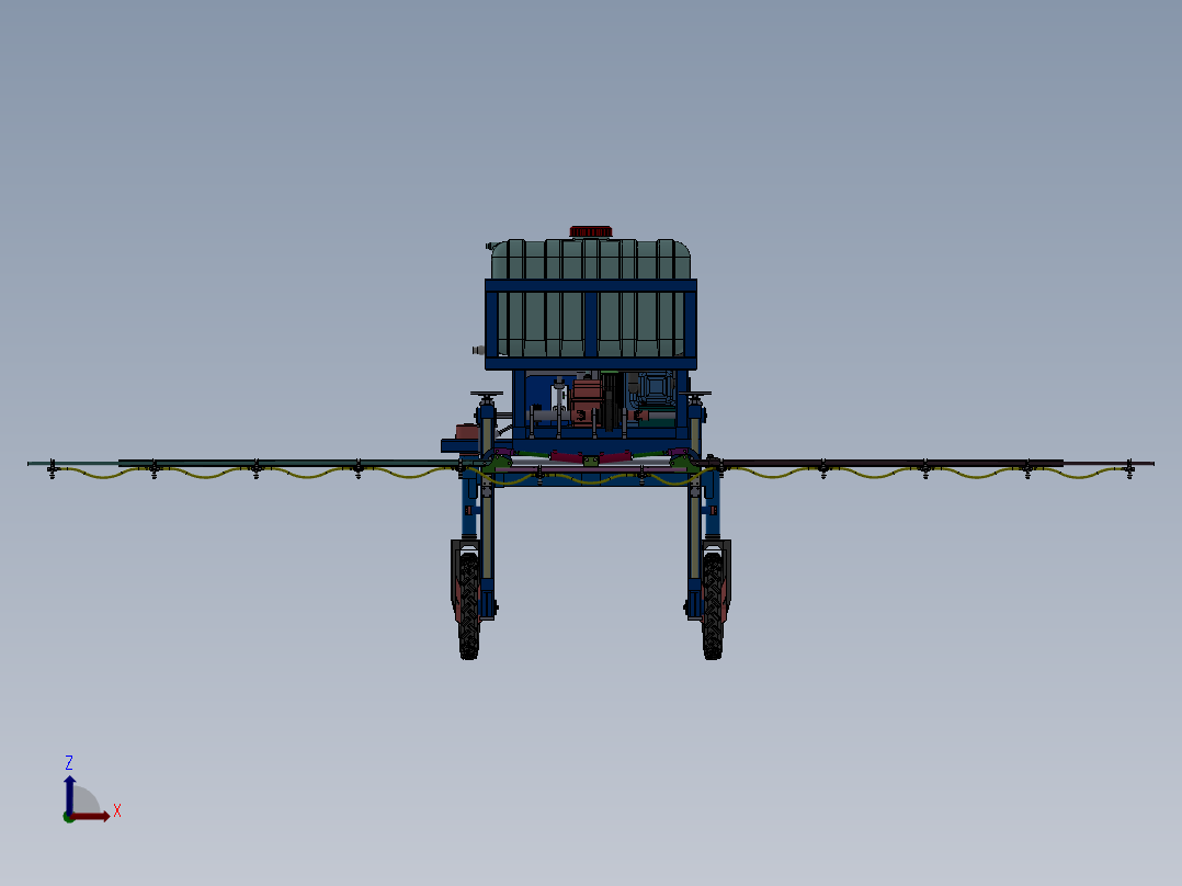 高地隙玉米植保机，自走式打药机，自走式喷药机前视图