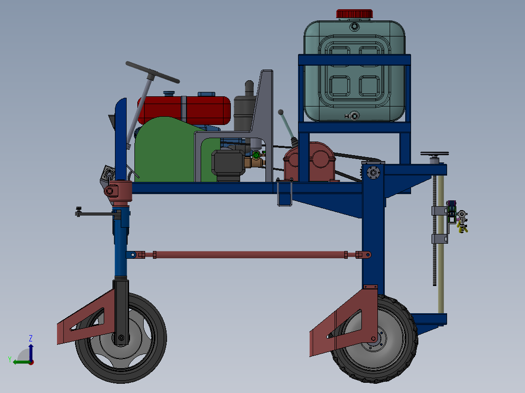 高地隙玉米植保机，自走式打药机，自走式喷药机左视图