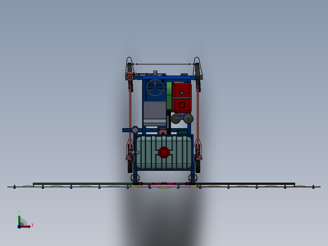 高地隙玉米植保机，自走式打药机，自走式喷药机俯视图