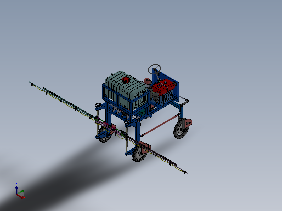 高地隙玉米植保机，自走式打药机，自走式喷药机正等轴测图