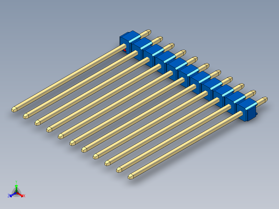 彩色公头100mil（2.54mm）系列-DS1021_blue_1x11p_100mil_Type43_rev1.0主视图