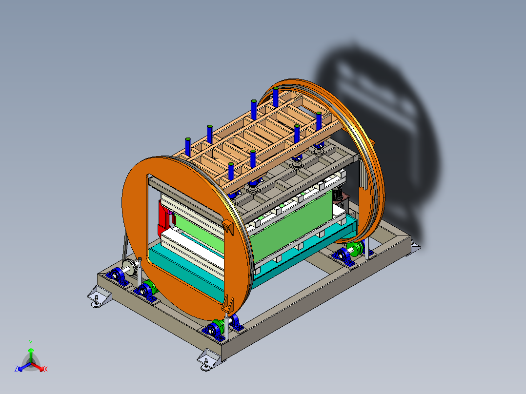 鼠笼转盘翻转机step正等轴测图
