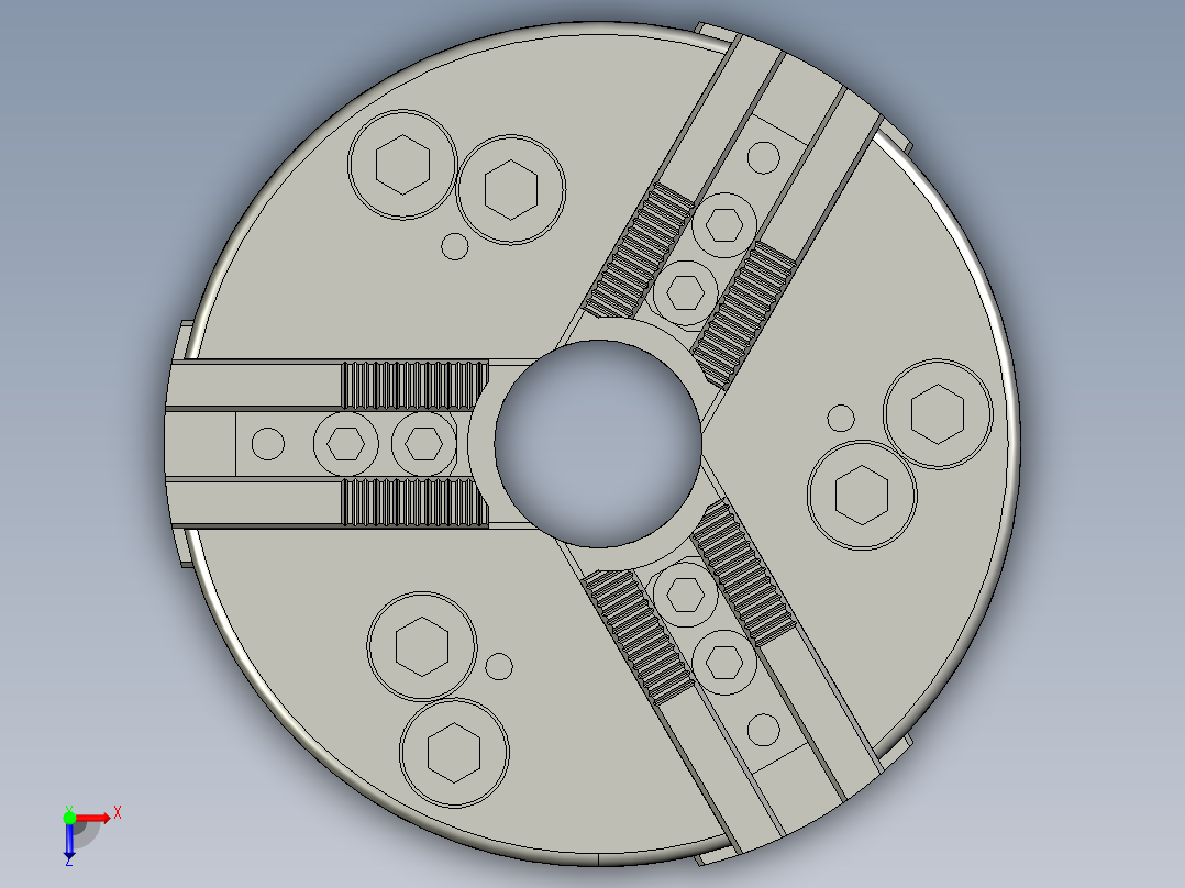 CNC车床三爪夹盘卡盘CNC车床三爪夹盘卡盘俯视图