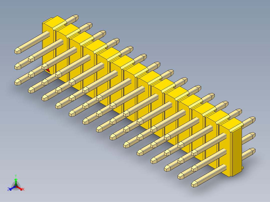 彩色公头100mil（2.54mm）系列-DS1021_yellow_3x14p_100mil_Type1_rev1.0主视图