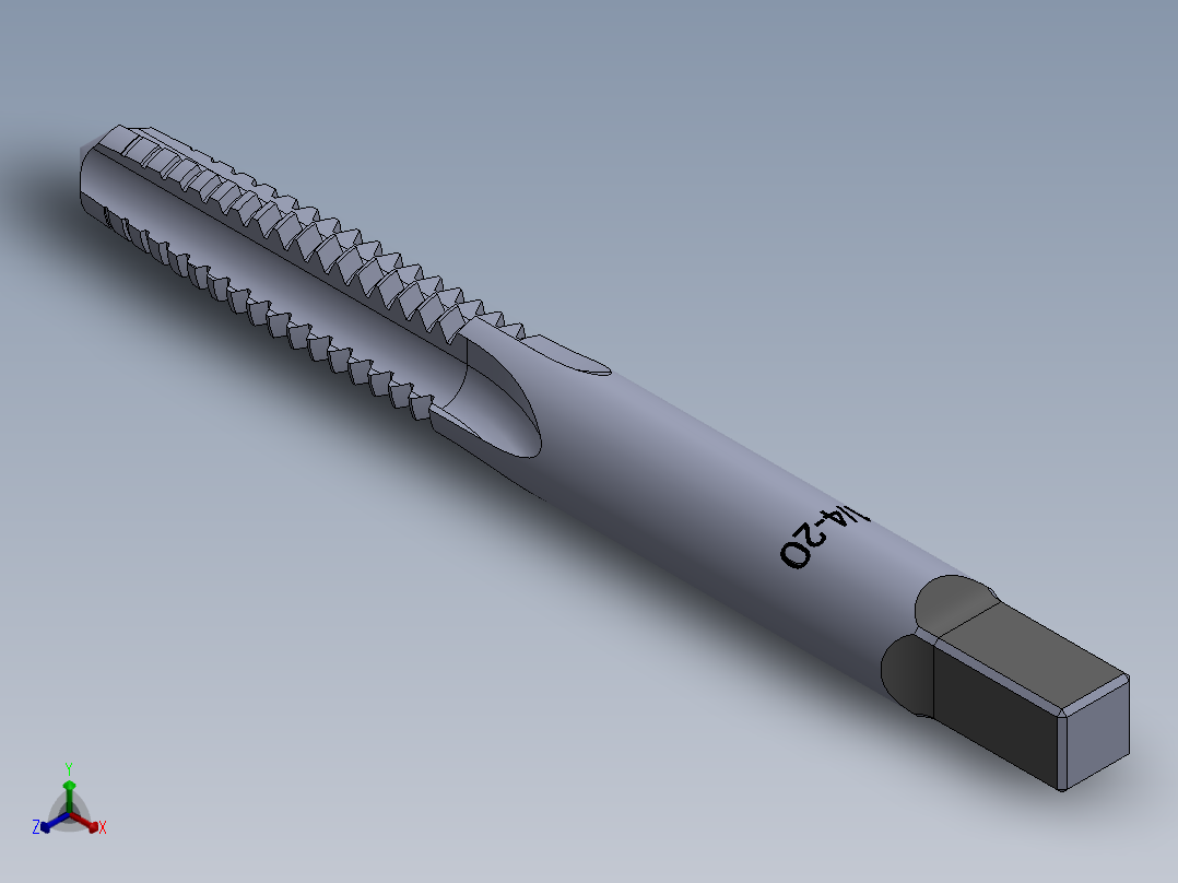 标准英制丝锥-Hand Tap 1-4 20 N1.SLDPRT正等轴测图