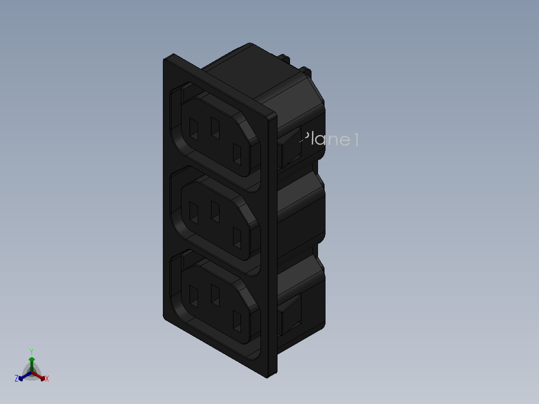 IEC连接器面板- 3路正等轴测图