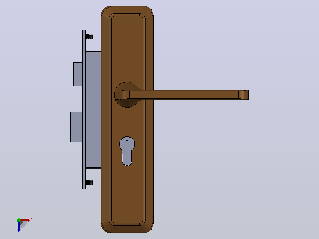 把手门锁3D模型图纸 Solidworks设计俯视图