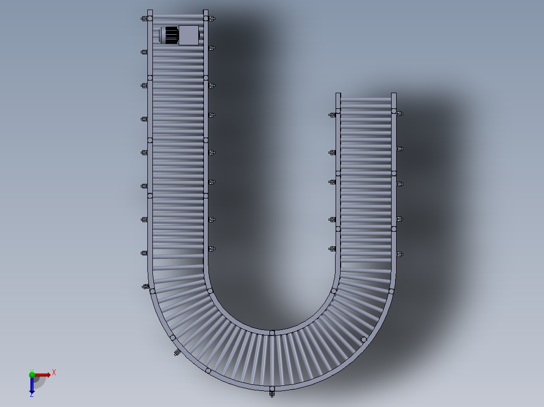 动力滚筒线机 3D图 机械设备设计自动化3D模型设计素材俯视图