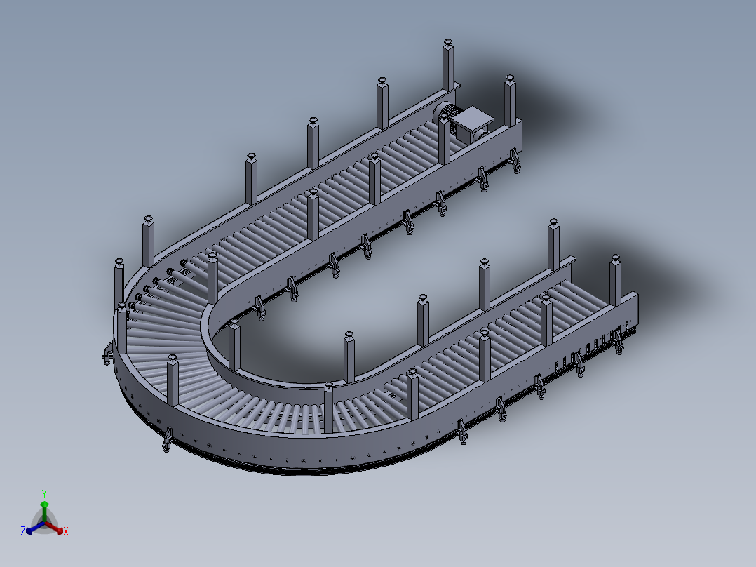 动力滚筒线机 3D图 机械设备设计自动化3D模型设计素材正等轴测图