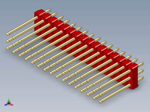 彩色公头100mil（2.54mm）系列-DS1021_red_3x16p_100mil_Type5_rev1.0正等轴测缩略图