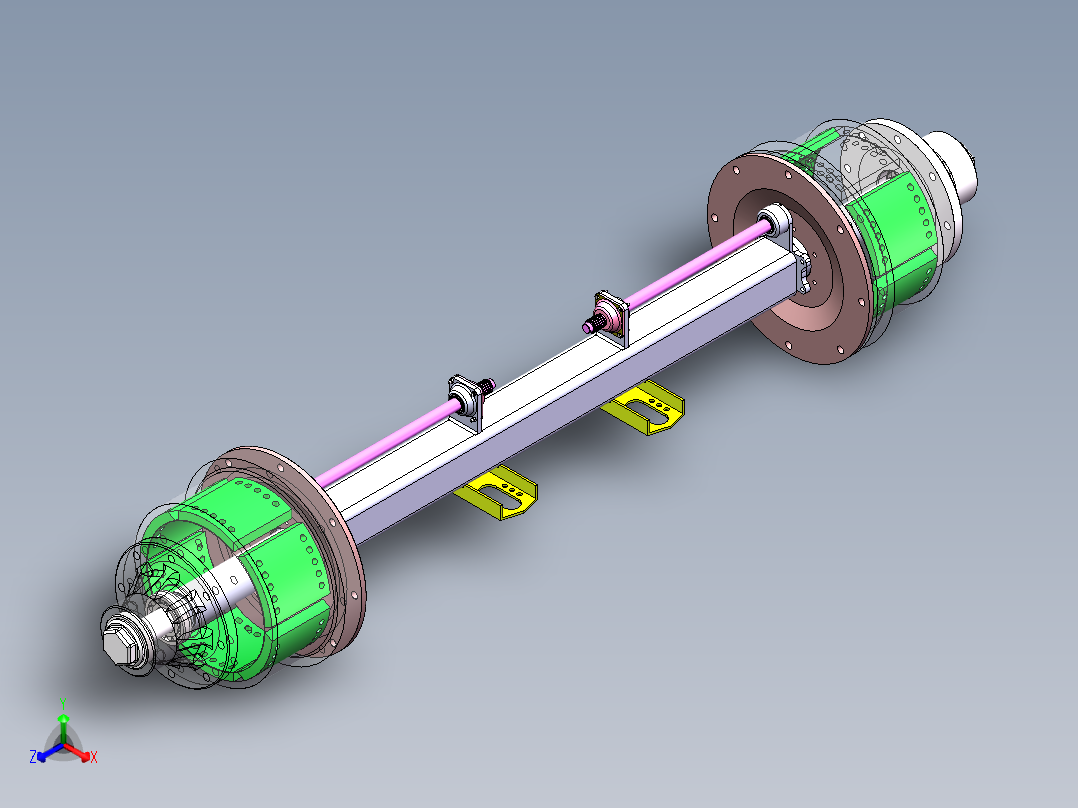 Q097-半自动牵引车（半挂）车桥结构设计【三维SolidWorks】正等轴测图