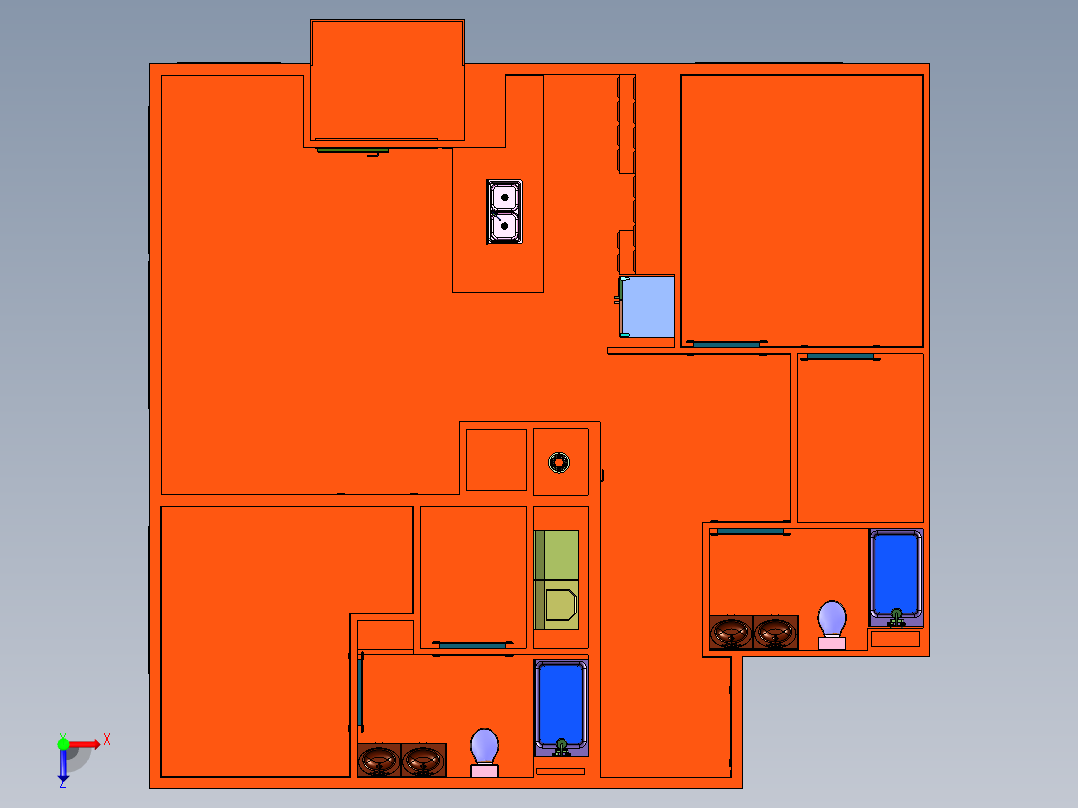 两居室现代装修设计俯视图