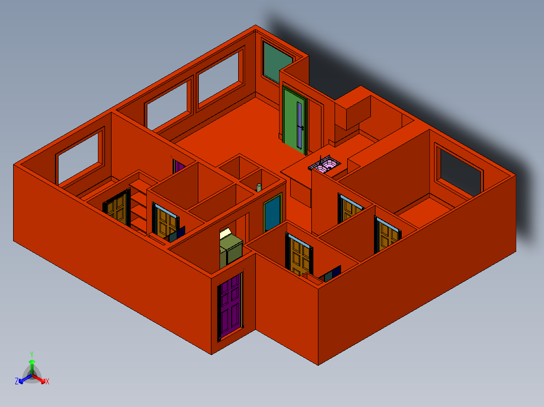 两居室现代装修设计正等轴测图
