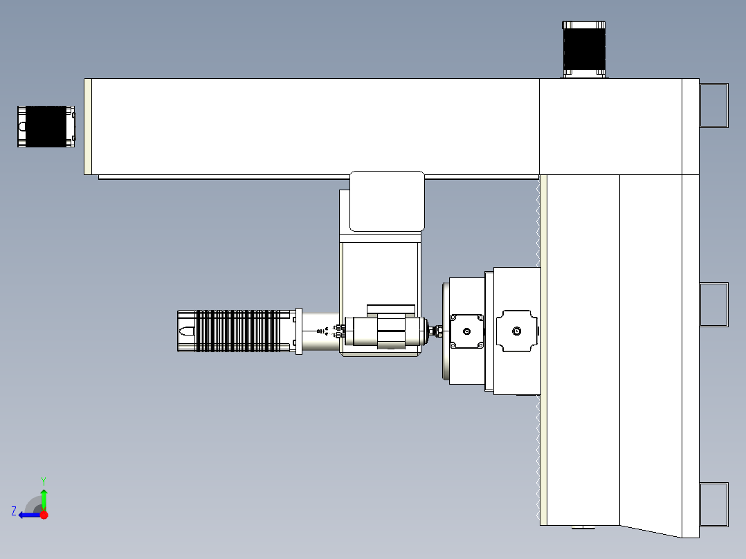 用于木雕制作的数控五轴工作台3D右视图