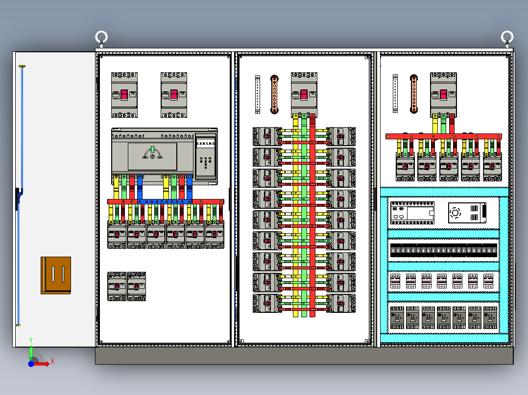 三柜组装双电源630A竖装接触器控制柜 55785前视图