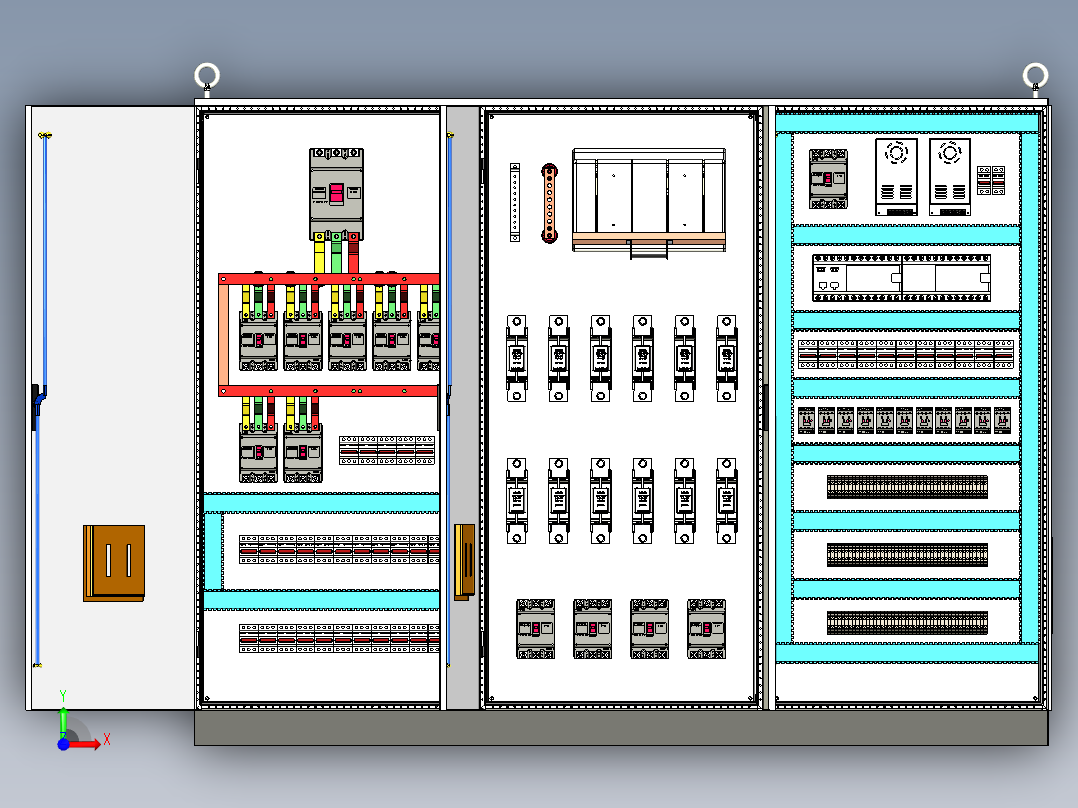 三柜组装630A正装刀开关plc控制柜（不带延时） 55888前视图