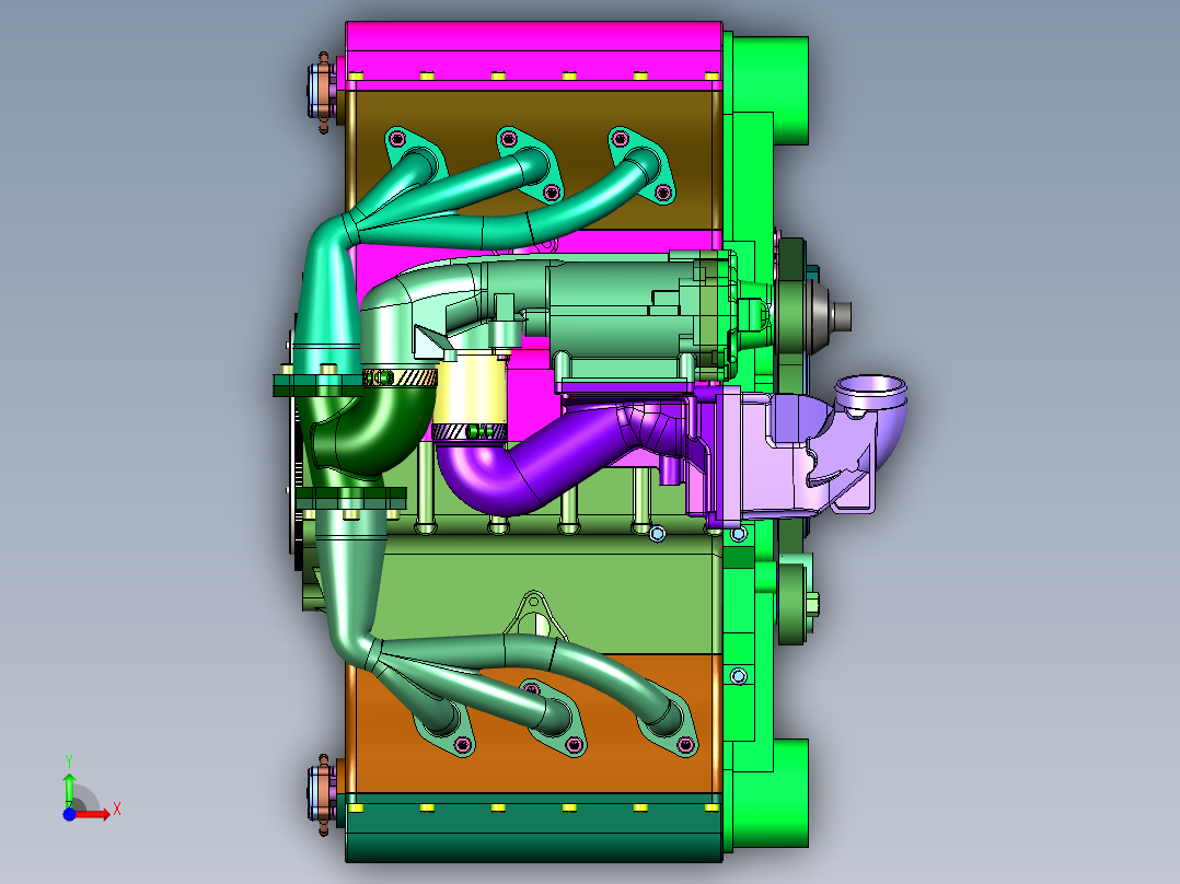 水平对置式热能动力设备前视图