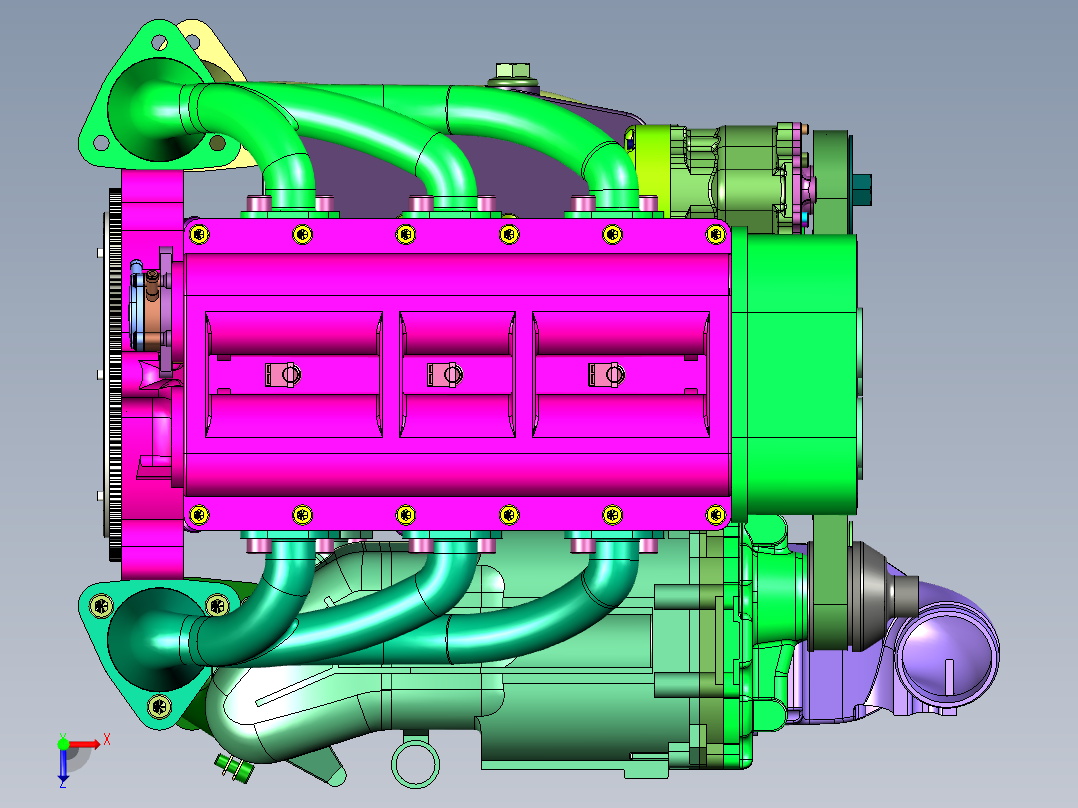 水平对置式热能动力设备俯视图