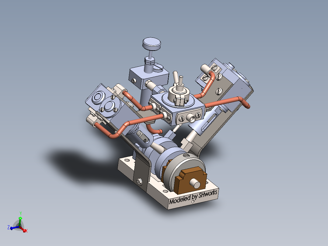Garold Posh设计的V型模型蒸汽机3D图纸 Solidworks设计PDF工程图主视图