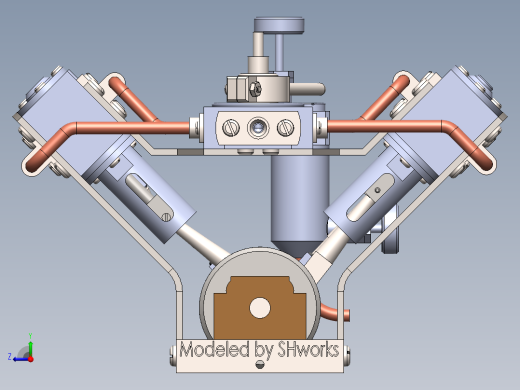 Garold Posh设计的V型模型蒸汽机3D图纸 Solidworks设计PDF工程图右视缩略图