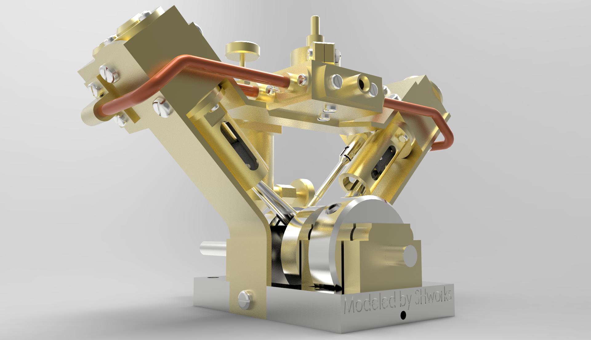 Garold Posh设计的V型模型蒸汽机3D图纸 Solidworks设计PDF工程图