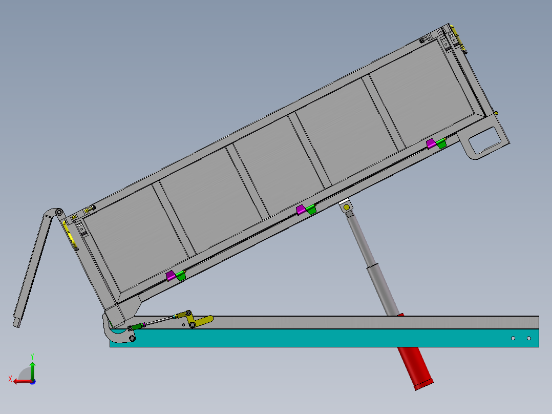 升降平台自卸车厢总成后视图