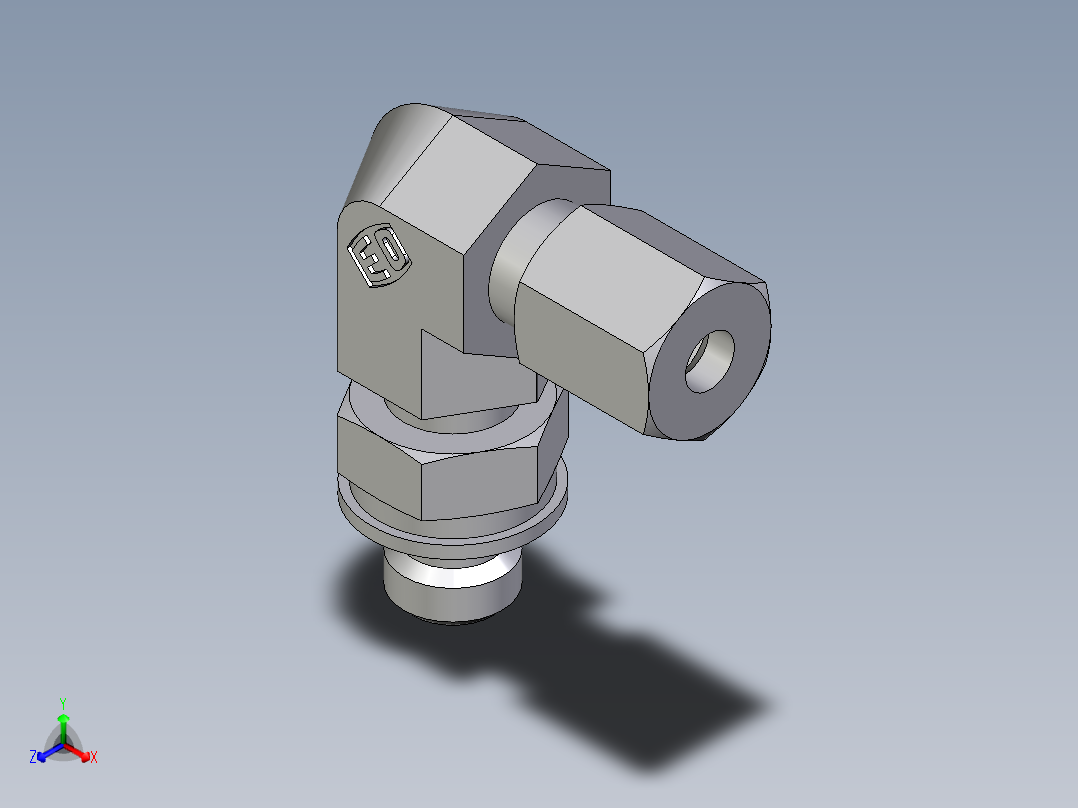 卡套式工业通用硬管接头EO_Adjustable_Locknut_elbow_WEE04ZLLMORCF正等轴测图