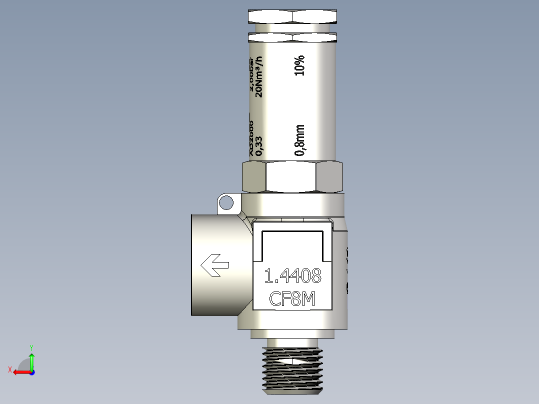 低温安全阀，不锈钢角阀，PN63后视图