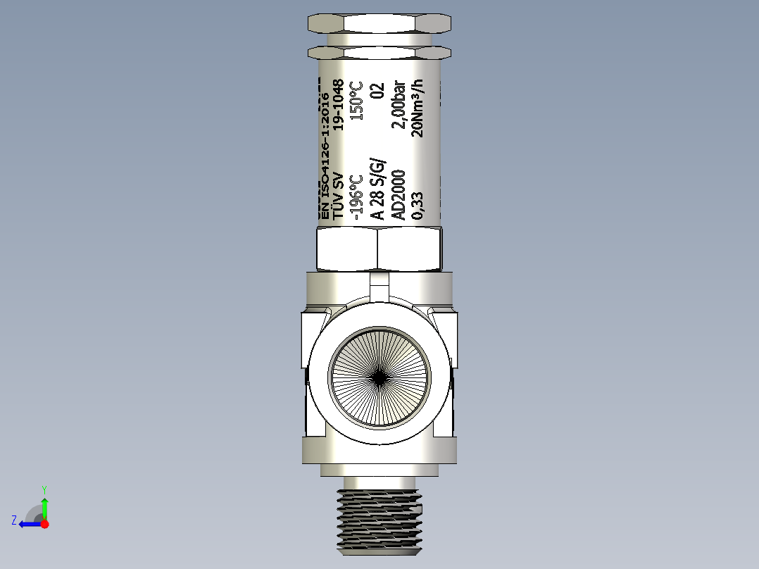 低温安全阀，不锈钢角阀，PN63右视图