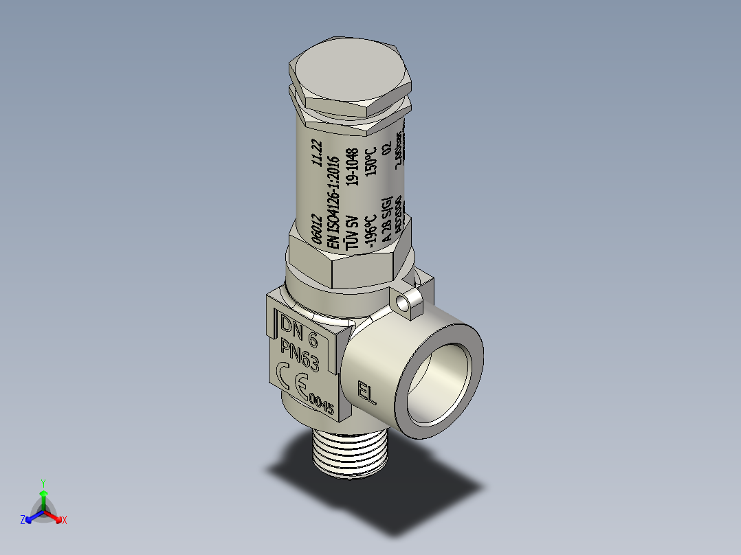 低温安全阀，不锈钢角阀，PN63正等轴测图
