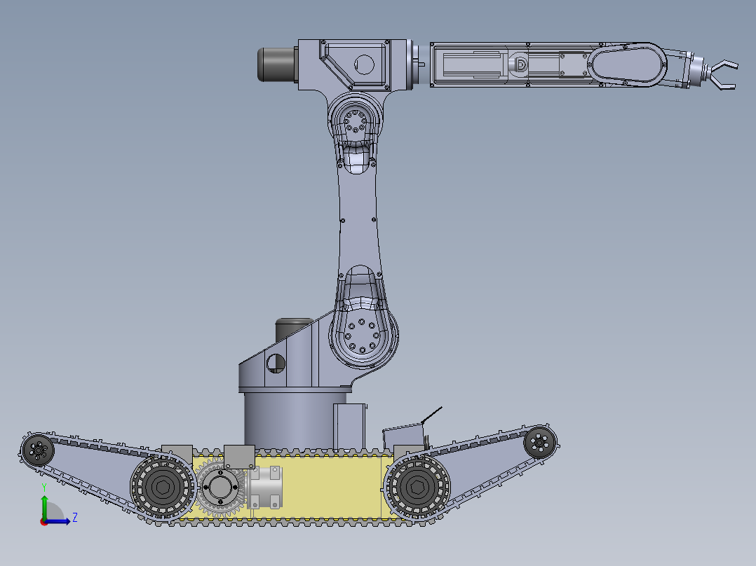 履带救援机器人3d图纸+说明+2d图纸cad 爬楼救援履带机器人3d模型左视图