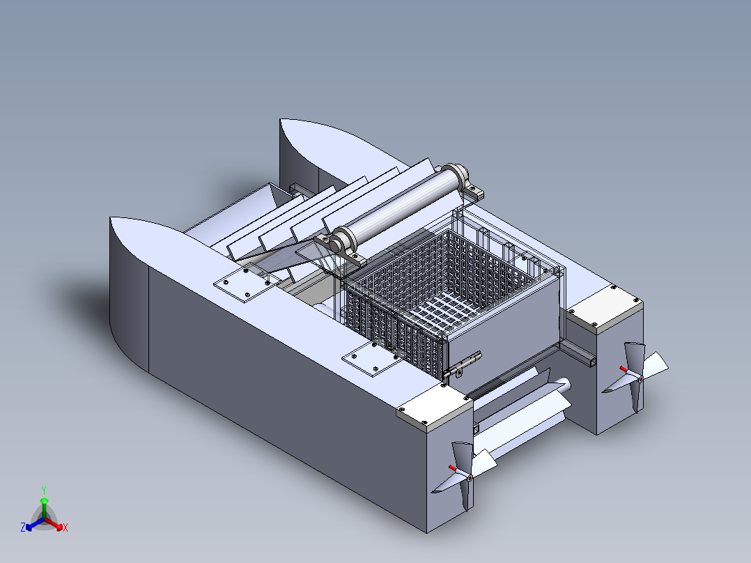 太阳能水面垃圾清理船建模正等轴测图