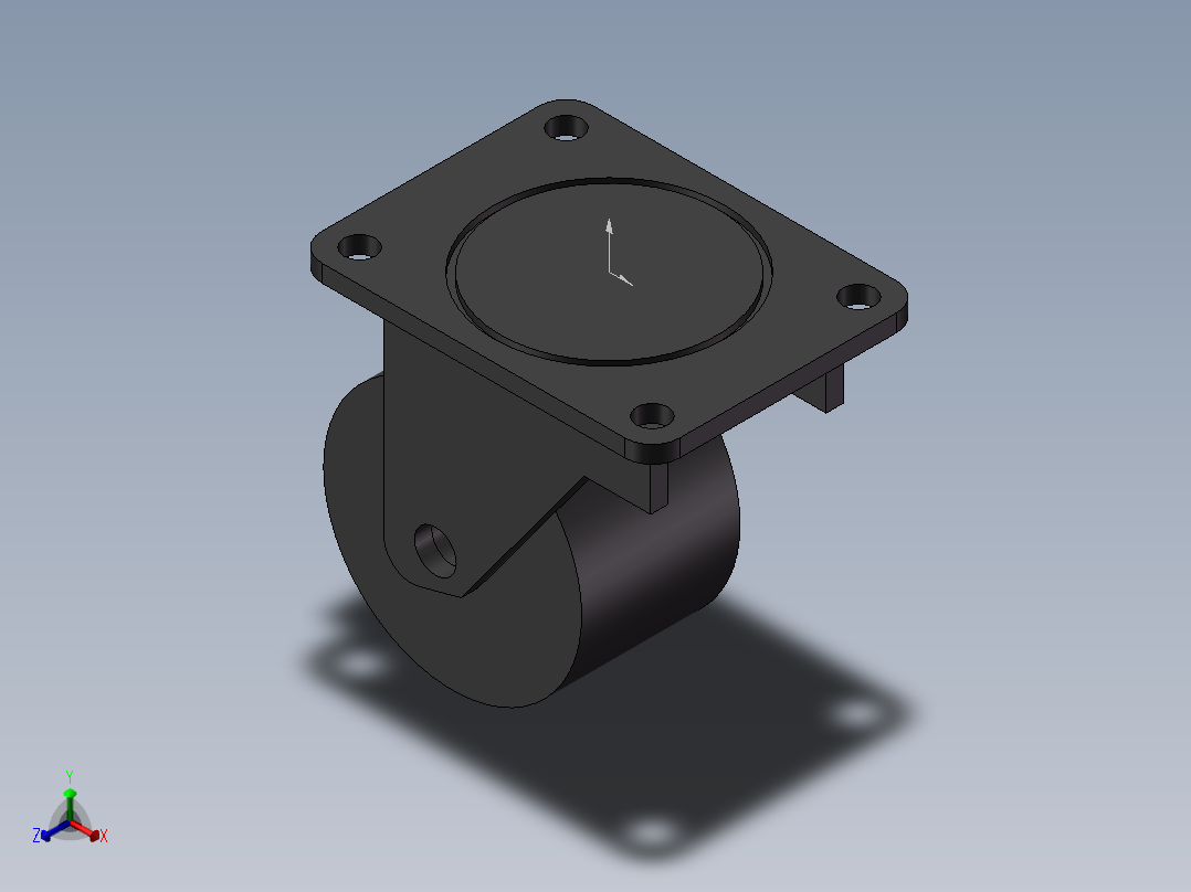 72系列3寸尼龙平顶活动脚轮正等轴测图