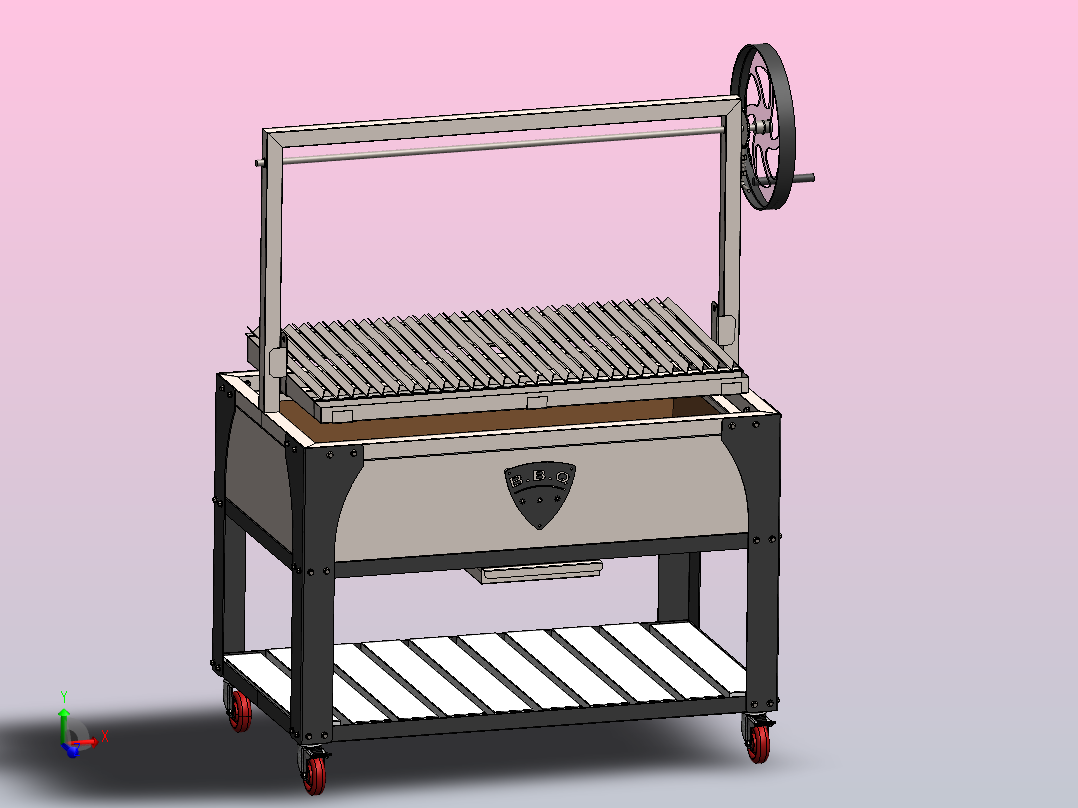 烧烤炉，带钢丝绳高度可调格栅主视图