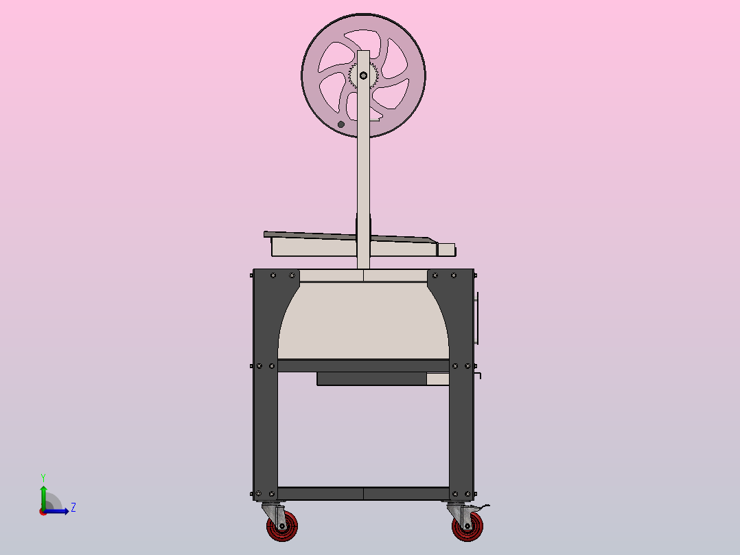 烧烤炉，带钢丝绳高度可调格栅左视图