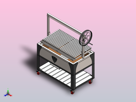 烧烤炉，带钢丝绳高度可调格栅正等轴测缩略图