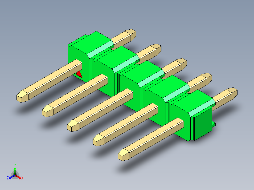 彩色公头100mil（2.54mm）系列-DS1021_green_1x05p_100mil_Type1_rev1.0主视图