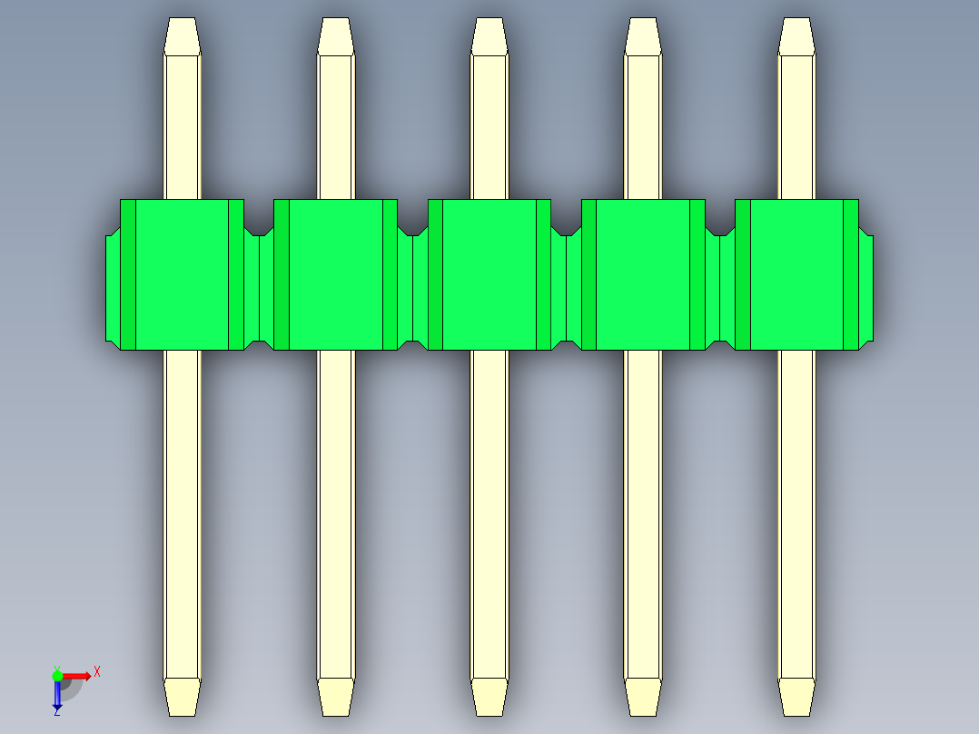 彩色公头100mil（2.54mm）系列-DS1021_green_1x05p_100mil_Type1_rev1.0俯视图