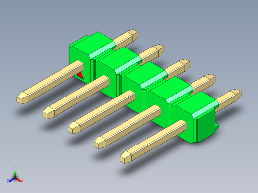 彩色公头100mil（2.54mm）系列-DS1021_green_1x05p_100mil_Type1_rev1.0正等轴测缩略图